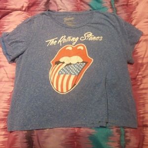 Large rolling stones blue crop top